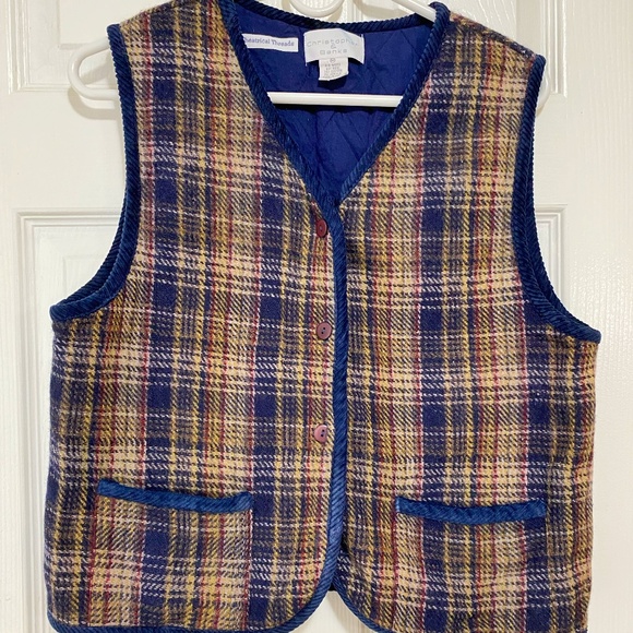 Vintage Christopher & Banks  Size M Blue Wool Stripped Women’s Vest - Picture 1 of 7